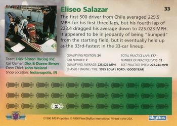 1996 SkyBox Indy 500 #33 Eliseo Salazar Back