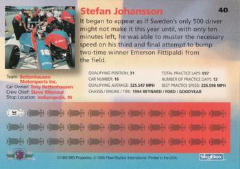 1996 SkyBox Indy 500 #40 Stefan Johansson Back