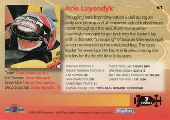 1996 SkyBox Indy 500 #61 Arie Luyendyk Back