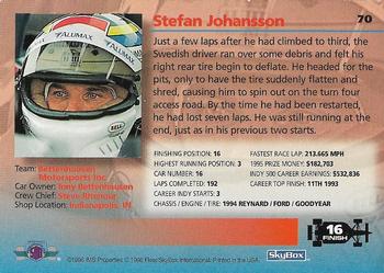 1996 SkyBox Indy 500 #70 Stefan Johansson Back