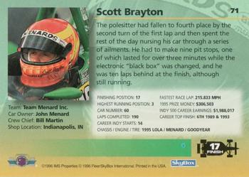 1996 SkyBox Indy 500 #71 Scott Brayton Back