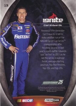 2012 Press Pass Ignite - Color Proof Yellow #13 Carl Edwards Back