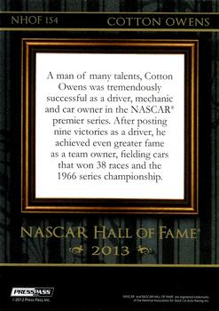 2013 Press Pass - NASCAR Hall of Fame Blue #NHOF 154 Cotton Owens Back