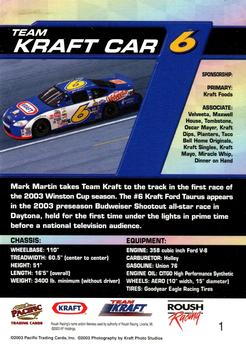 2003 Pacific Team Kraft #1 Mark Martin's Car Back