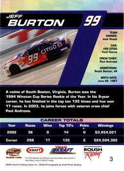 2003 Pacific Team Kraft #3 Jeff Burton Back