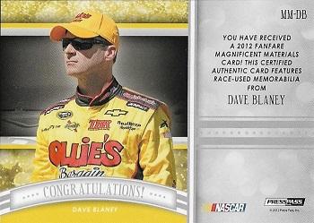 2012 Press Pass Fanfare - Magnificent Materials Dual #MM-DB Dave Blaney Back