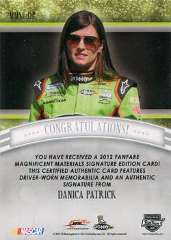 2012 Press Pass Fanfare - Magnificent Materials Signature Edition #MMSE-DP Danica Patrick Back
