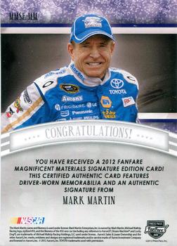 2012 Press Pass Fanfare - Magnificent Materials Signature Edition #MMSE-MM Mark Martin Back
