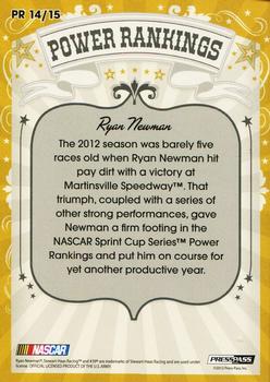 2012 Press Pass Fanfare - Power Rankings #PR 14 Ryan Newman Back