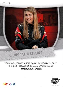 2012 Press Pass Fanfare - Autographs Silver #FF-JL2 Johanna Long Back