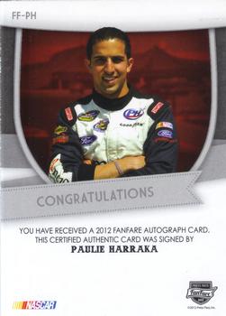 2012 Press Pass Fanfare - Autographs Blue #FF-PH Paulie Harraka Back