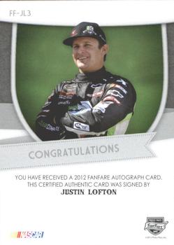 2012 Press Pass Fanfare - Autographs Gold #FF-JL3 Justin Lofton Back