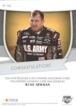 2012 Press Pass Fanfare - Autographs Gold #FF-RN Ryan Newman Back