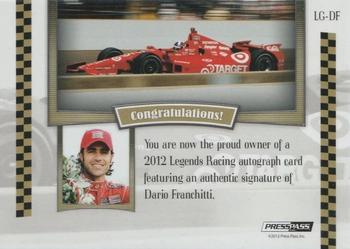 2012 Press Pass Legends - Autographs Gold #LG-DF Dario Franchitti Back