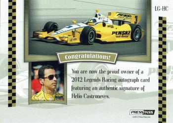 2012 Press Pass Legends - Autographs Gold #LG-HC Helio Castroneves Back
