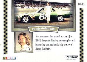 2012 Press Pass Legends - Autographs Gold #LG-JG Janet Guthrie Back