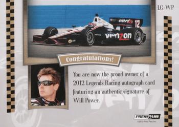 2012 Press Pass Legends - Autographs Gold #LG-WP Will Power Back