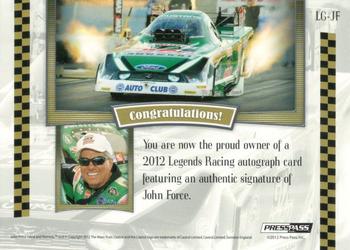 2012 Press Pass Legends - Autographs Holofoil #LG-JF John Force Back