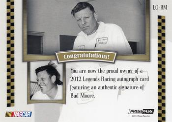 2012 Press Pass Legends - Autographs Silver #LG-BM Bud Moore Back