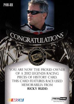2012 Press Pass Legends - Pieces of History Memorabilia Silver #POH-RR Ricky Rudd Back