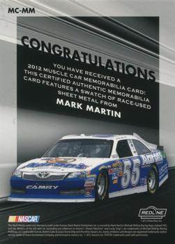 2012 Press Pass Redline - Muscle Car Memorabilia Silver #MC-MM Mark Martin Back