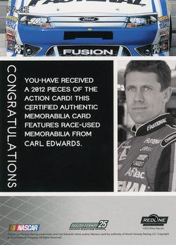 2012 Press Pass Redline - Pieces of the Action Blue #PA-CE Carl Edwards Back