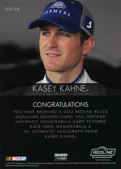 2012 Press Pass Redline - Relic Autographs Blue #RLR-KK Kasey Kahne Back