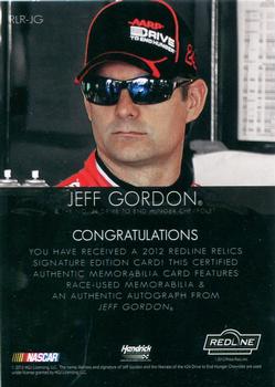 2012 Press Pass Redline - Relic Autographs Silver #RLR-JG Jeff Gordon Back
