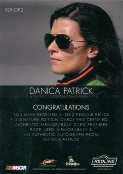2012 Press Pass Redline - Relic Autographs Silver #RLR-DP2 Danica Patrick Back
