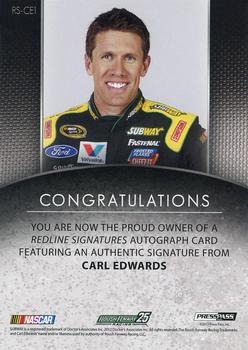 2012 Press Pass Redline - Signatures Red #RS-CE1 Carl Edwards Back