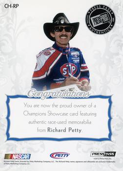 2012 Press Pass Showcase - Champions Showcase Memorabilia #CH-RP Richard Petty Back
