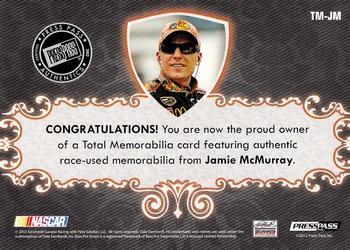2012 Press Pass Total Memorabilia - Quad Swatch Gold #TM-JM Jamie McMurray Back