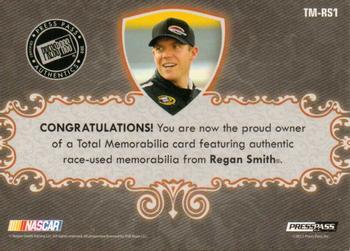 2012 Press Pass Total Memorabilia - Single Swatch Gold #TM-RS1 Regan Smith Back