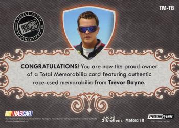 2012 Press Pass Total Memorabilia - Single Swatch Holofoil #TM-TB Trevor Bayne Back