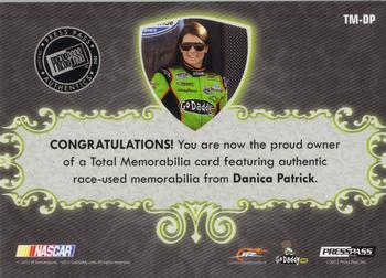 2012 Press Pass Total Memorabilia - Single Swatch Silver #TM-DP Danica Patrick Back