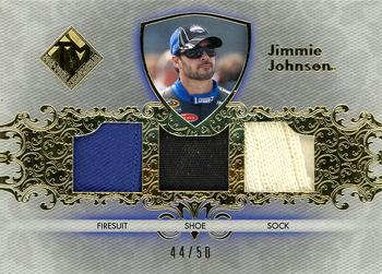 2012 Press Pass Total Memorabilia - Triple Swatch Gold #TM-JJ Jimmie Johnson Front
