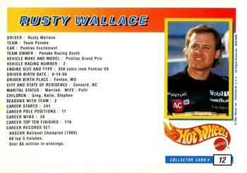 1992 Hot Wheels ProCircuit #12 Rusty Wallace Back