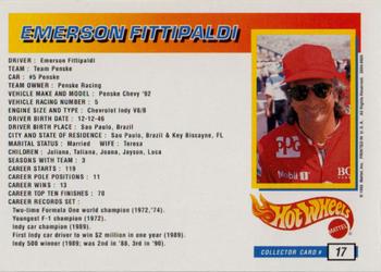 1992 Hot Wheels ProCircuit #17 Emerson Fittipaldi Back