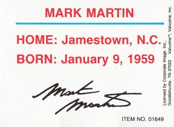 1989-92 Racing Champions Stock Car #01649 Mark Martin Back