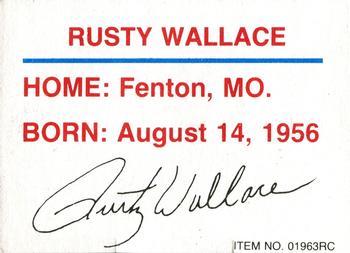 1991-92 Racing Champions Exclusives #01963RC Rusty Wallace Back