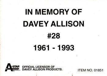 1993 Racing Champions Premier #01851 Davey Allison Back