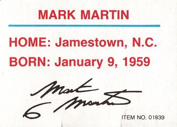 1993 Racing Champions Premier #01839 Mark Martin Back