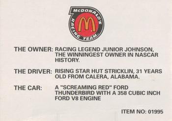 1993 Racing Champions McDonald's Racing Team #01995 Hut Stricklin Back