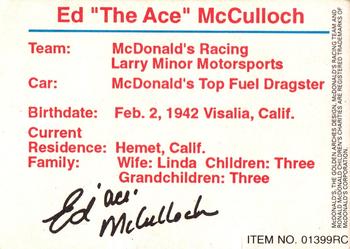 1993 Racing Champions McDonald's Racing Team #01399RC Ed McCulloch Back