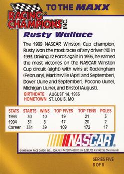 1995 Racing Champions Racing Champions To The Maxx Series Five #8 Rusty Wallace Back
