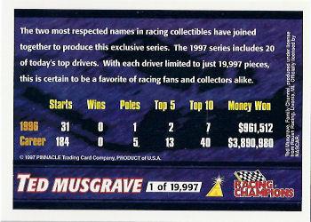 1997 Racing Champions Pinnacle #NNO Ted Musgrave Back