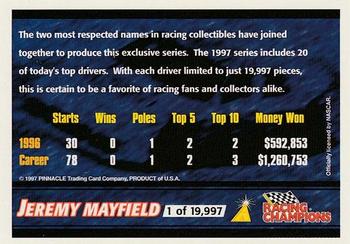 1997 Racing Champions Pinnacle #NNO Jeremy Mayfield Back