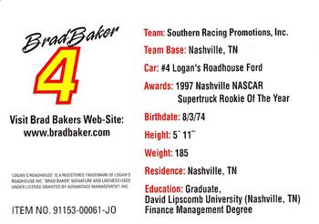 1999 Racing Champions Exclusives #91153-00061-J0 Brad Baker Back