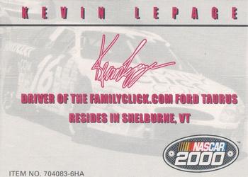 2000 Racing Champions Premier #704083-6HA Kevin Lepage Back