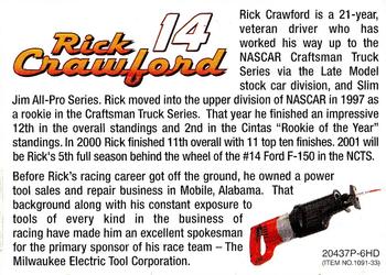 2001 Racing Champions Exclusives #20437P-6HD Rick Crawford Back